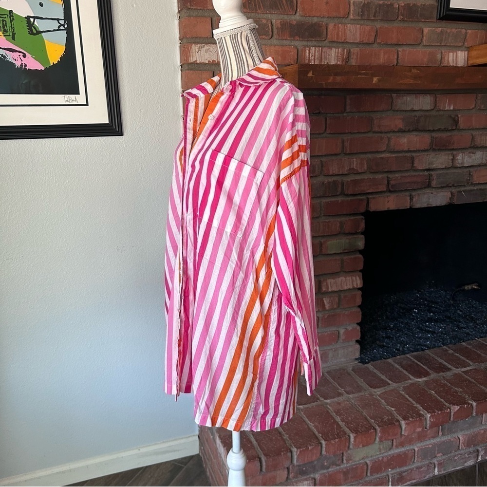 Beach Riot Alexa Button Down Top Coverup In Sunset Stripes Sz Large PETITE - Picture 7 of 11